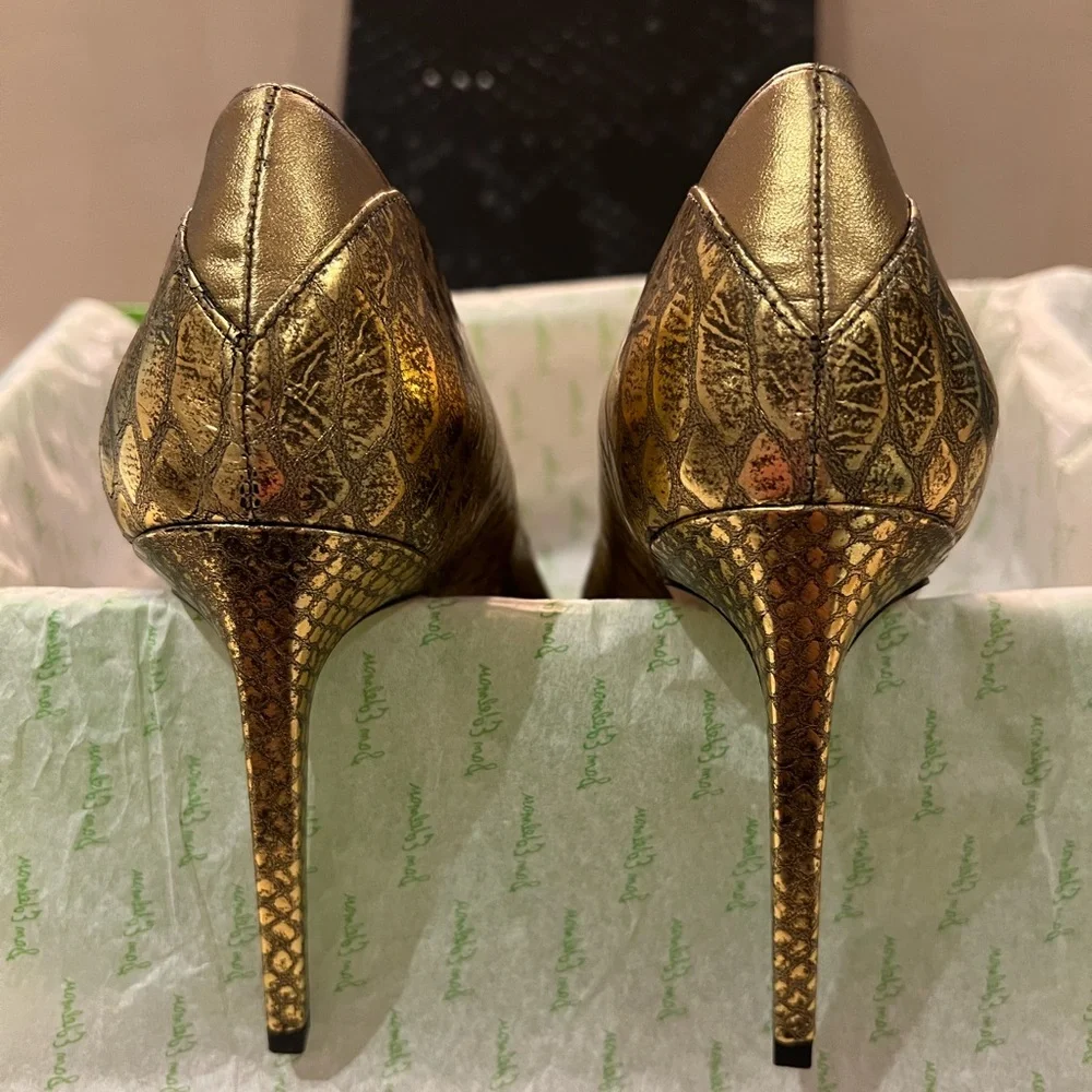 Sam Edelman Gold Metallic Pointed Toe Pumps with Embossed Texture